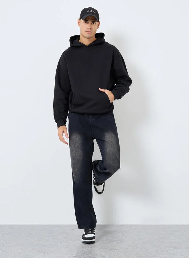 Styli Styli Black Oversize Fit Back Slogan Print Hoodie