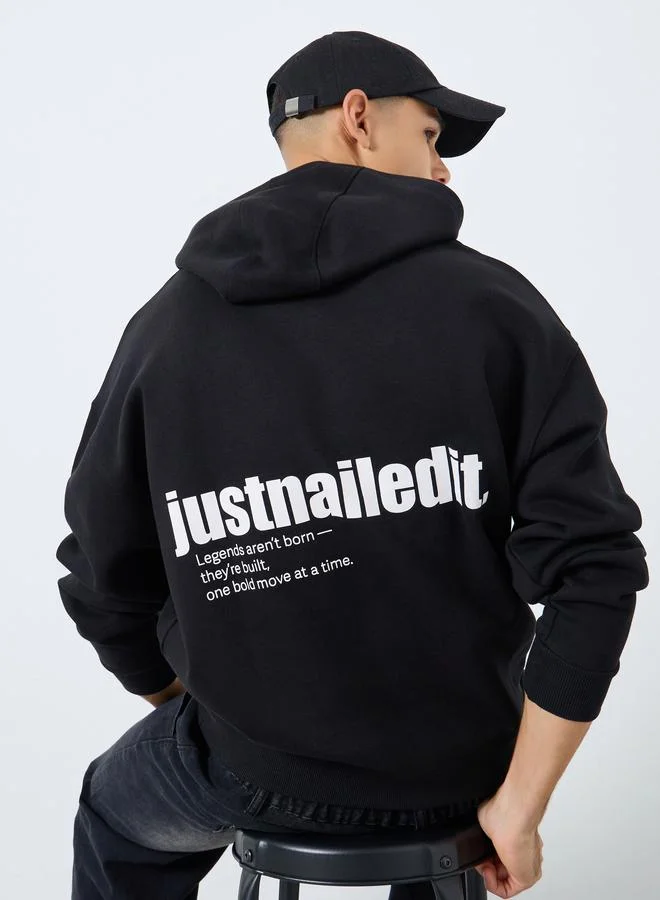 Styli Styli Black Oversize Fit Back Slogan Print Hoodie