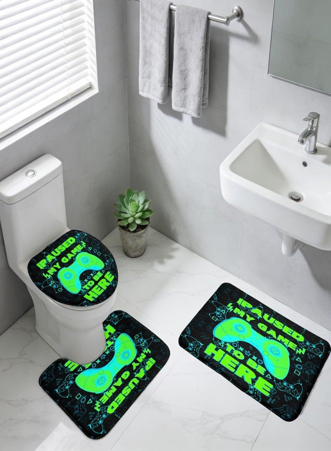 Kossmjx ستائر حمام Kossmjx Gamer للأولاد، طقم ستائر حمام أخضر مكون من 4 قطع، طقم حمام وسجاد بنمط ألعاب فيديو مع 12 خطافًا، 70 بوصة × 70 بوصة - Image 4