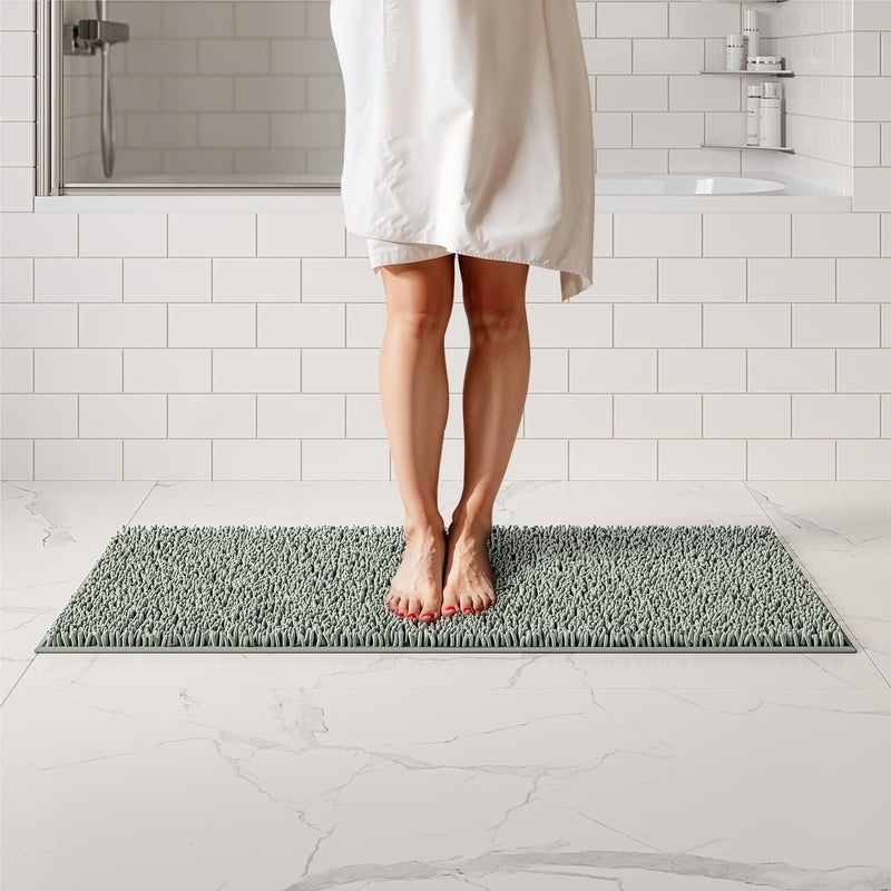 ITSOFT Plush Bathroom Rug 47x21 Absorbent Machine Washable Non Slip Chenille Bath Mats Quick Dry Bathmat Bath Rugs for Bath Shower Bedroom or Door Mat Sage Green