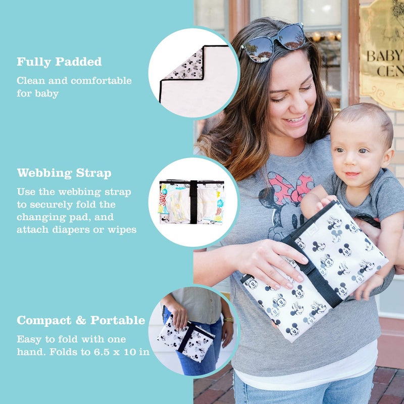 J.L. Childress Disney Baby by J.L. Childress Full Body Portable Changing Pad for Babies - Diaper Changing Mat for Travel, Baby Accessory Essentials, Wipeable & Water-Resistant, Foldable - Mickey Minnie Ivory - Image 2