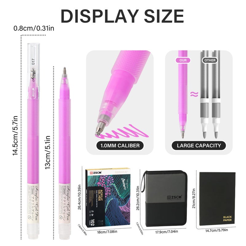 ZSCM 100 Colors 3D Acrylic Gel Pens & Black Paper Sketchbook for Drawing, 1mm Fine Point Acrylic Ink Pen, Opaque Archival Ink Pens for Black Paper Drawing, Sketching, Illustration, Card Making - Image 3