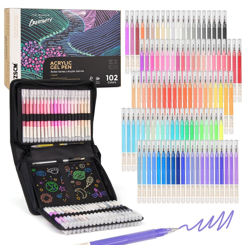 ZSCM 100 Colors 3D Acrylic Gel Pens & Black Paper Sketchbook for Drawing, 1mm Fine Point Acrylic Ink Pen, Opaque Archival Ink Pens for Black Paper Drawing, Sketching, Illustration, Card Making - Image 1