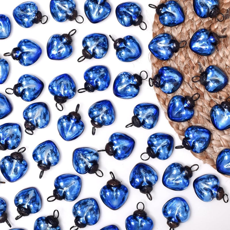 Indian-Shelf 25 Blue Heart Glass Christmas Ornaments Heart Christmas Ornament Glass Heart Ornaments Heart Valentine Ornaments for Christmas Tree Valentines Day Tree Decoration Easter Tree Ornaments - Image 1