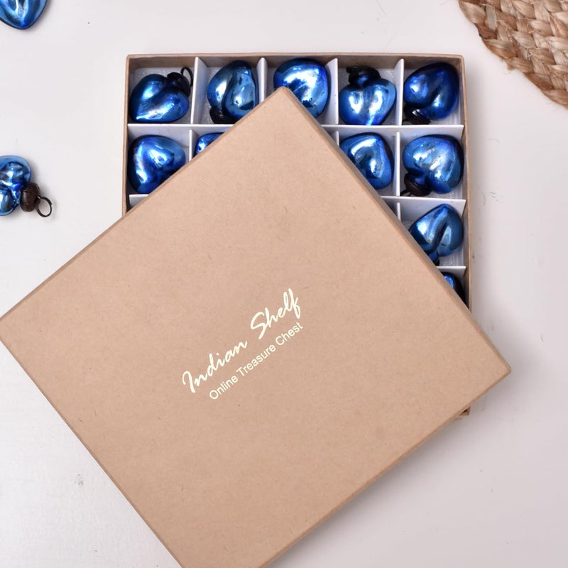 Indian-Shelf 25 Blue Heart Glass Christmas Ornaments Heart Christmas Ornament Glass Heart Ornaments Heart Valentine Ornaments for Christmas Tree Valentines Day Tree Decoration Easter Tree Ornaments - Image 5