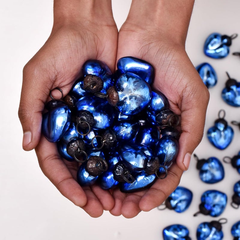 Indian-Shelf 25 Blue Heart Glass Christmas Ornaments Heart Christmas Ornament Glass Heart Ornaments Heart Valentine Ornaments for Christmas Tree Valentines Day Tree Decoration Easter Tree Ornaments - Image 2