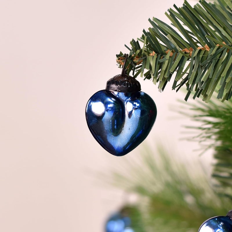 Indian-Shelf 25 Blue Heart Glass Christmas Ornaments Heart Christmas Ornament Glass Heart Ornaments Heart Valentine Ornaments for Christmas Tree Valentines Day Tree Decoration Easter Tree Ornaments - Image 3
