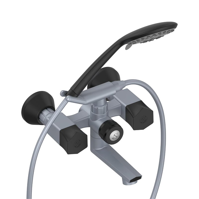 R. N. RN PTMT Superior Plastic Wall Mixer Telephonic with Crutch MetallicGreyBlackDual Wall Mixer 3in1 Wall Mount Installation_RNG2P09B12 Hand Shower Hose Pipe are not Included - Image 2