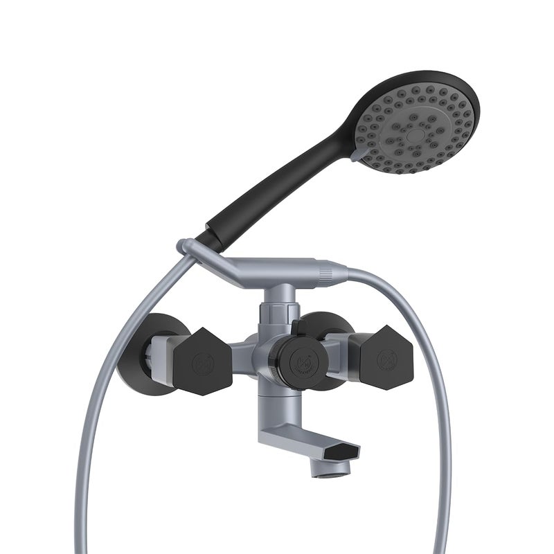 R. N. RN PTMT Superior Plastic Wall Mixer Telephonic with Crutch MetallicGreyBlackDual Wall Mixer 3in1 Wall Mount Installation_RNG2P09B12 Hand Shower Hose Pipe are not Included - Image 1