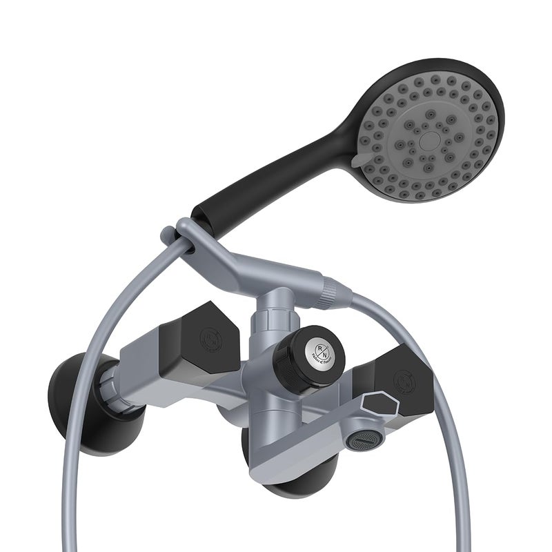 R. N. RN PTMT Superior Plastic Wall Mixer Telephonic with Crutch MetallicGreyBlackDual Wall Mixer 3in1 Wall Mount Installation_RNG2P09B12 Hand Shower Hose Pipe are not Included - Image 3