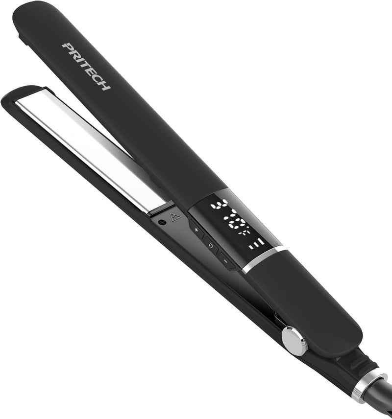 PRITECH Flat Iron Hair Straightener Titanium Flat Iron with Adjustable Temp290F450F 1 inch Plate for All Hairstyles Hair Straightening Irons Black
