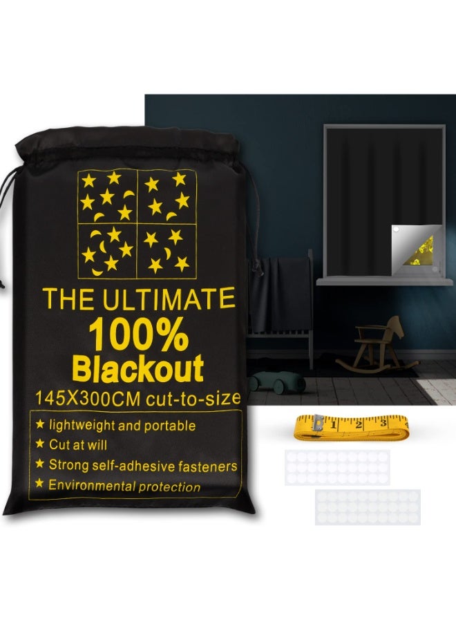 Portable Blackout Shades, 100% Blackout Material, Cut-to-Size, Self-Adhesive, 145x300CM - Image 1