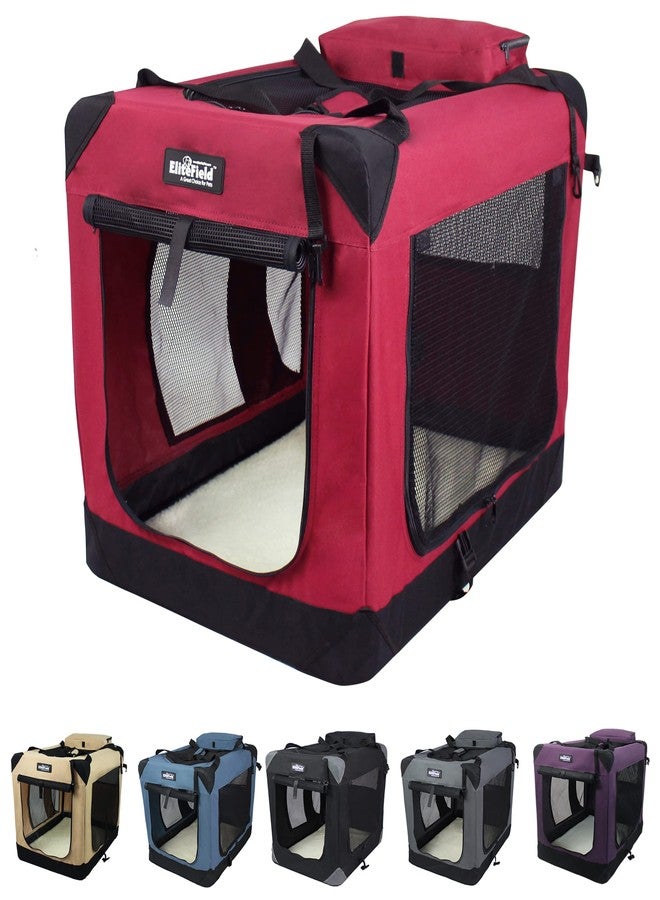 EliteField 3-Door Folding Soft Dog Crate with Carrying Bag and Fleece Bed (2 Year Warranty), Indoor & Outdoor Pet Home (20" L x 14" W x 14" H, Maroon) - Image 1