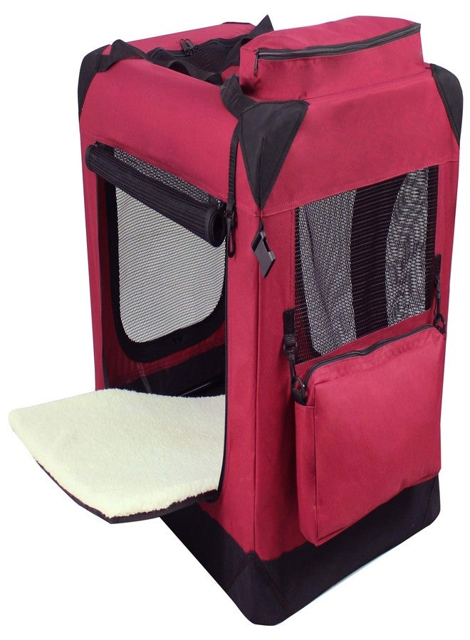 EliteField 3-Door Folding Soft Dog Crate with Carrying Bag and Fleece Bed (2 Year Warranty), Indoor & Outdoor Pet Home (20" L x 14" W x 14" H, Maroon) - Image 2