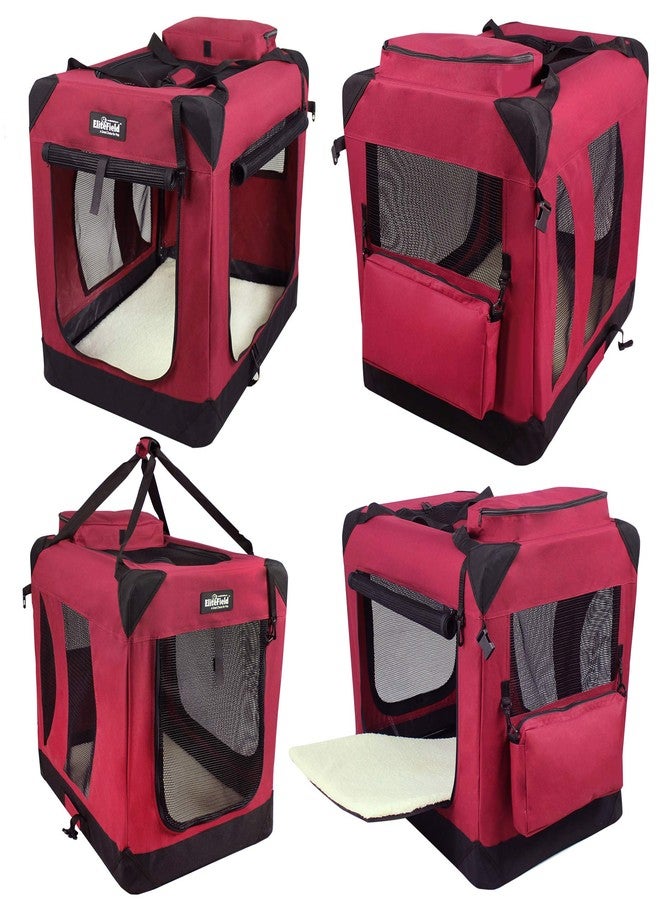 EliteField 3-Door Folding Soft Dog Crate with Carrying Bag and Fleece Bed (2 Year Warranty), Indoor & Outdoor Pet Home (20" L x 14" W x 14" H, Maroon) - Image 3