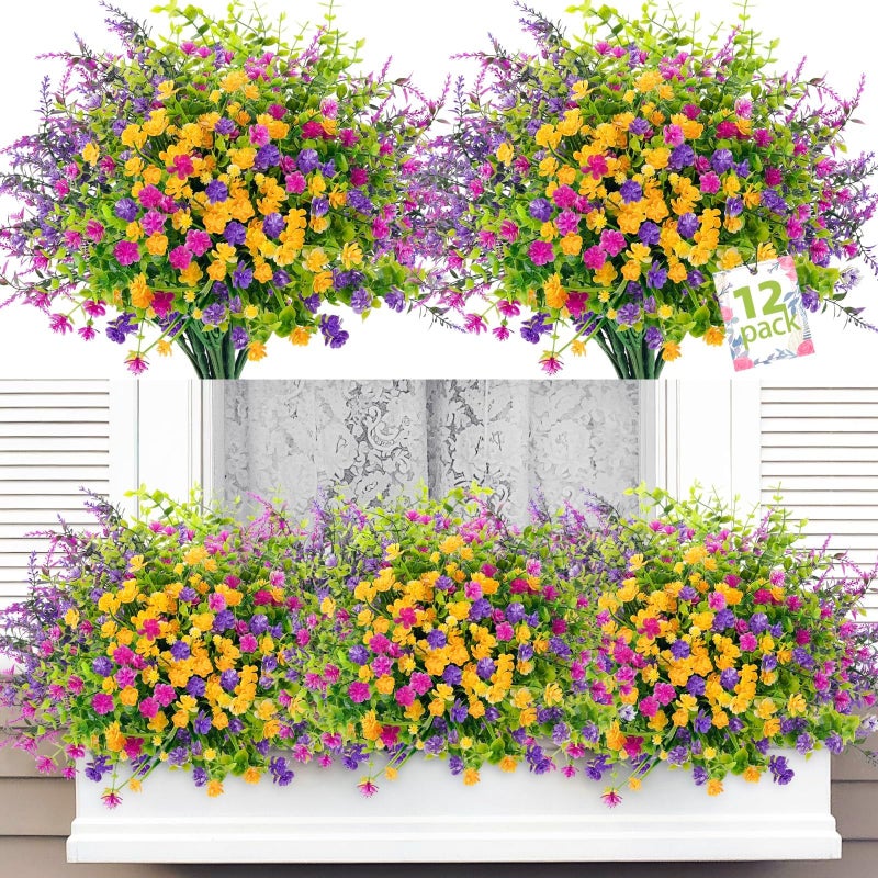 ATTGREAT 12 Bundles Artificial Flowers Outdoor UV Resistant Fake Flowers Realistic Plastic Greenery Plants Outside Faux Silk Wildflowers for Planters Porch Garden Hanging Baskets Window Box Summer Decor - Image 2