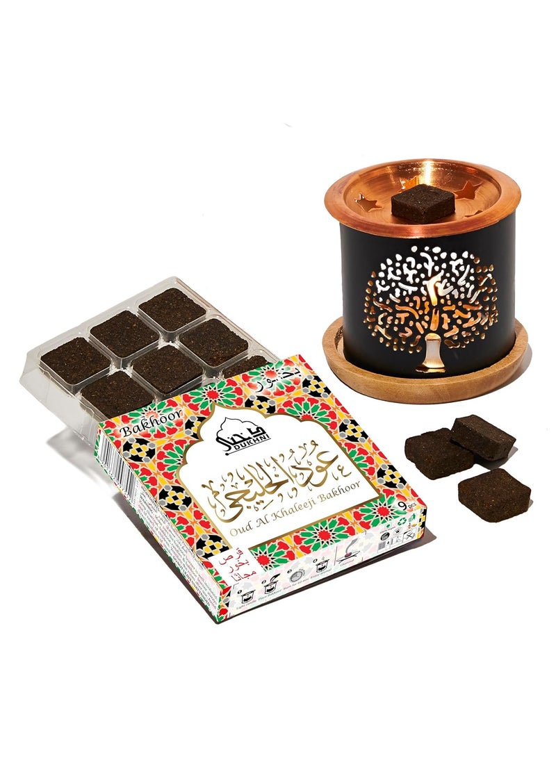 DUKHNI Oud Al Khaleeji Bakhoor Set 9 Piece Each and Tree Bakhoor Burner Arabic Bakhoor Incense Deep Oud Blend Perfect for Prayer Time to Relax and Meditate Agarwood Multicolor - Image 1