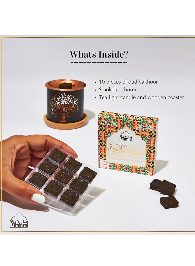 DUKHNI Oud Al Khaleeji Bakhoor Set 9 Piece Each and Tree Bakhoor Burner Arabic Bakhoor Incense Deep Oud Blend Perfect for Prayer Time to Relax and Meditate Agarwood Multicolor - Image 3