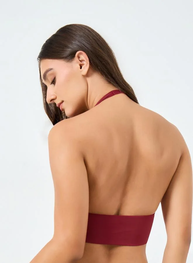 Take Two  Solid Hanging Neck Metal Buckle Front Detail Non Wired Bra for Women | Best Price UAE
