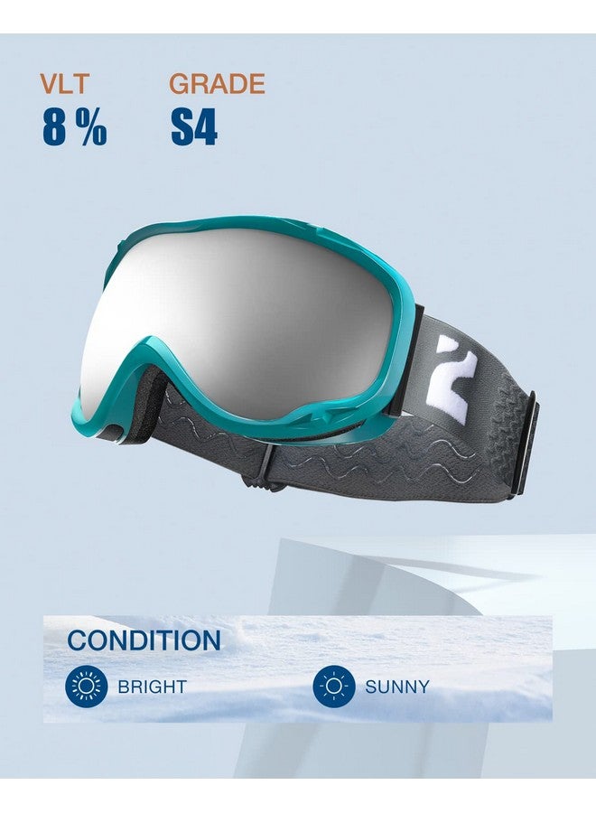 ZIONOR Lagopus Ski Snowboard Goggles Uv Protection Anti Fog Snow Goggles For Men Women Adult Youth Bluegreen Frame Silver Lens - Image 2