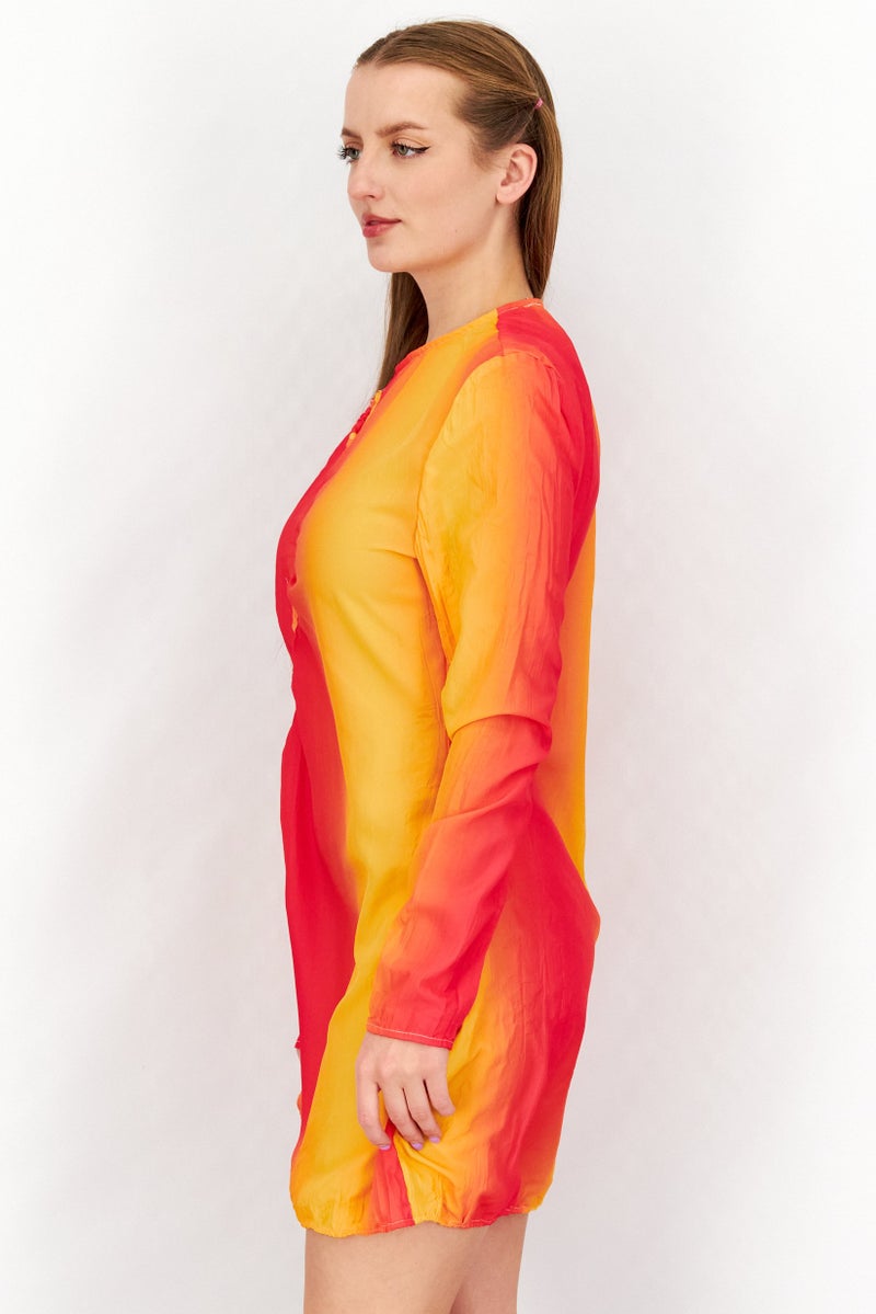 NA-KD Women Pleated Hole Detail Mini Dress, Orange - Image 2