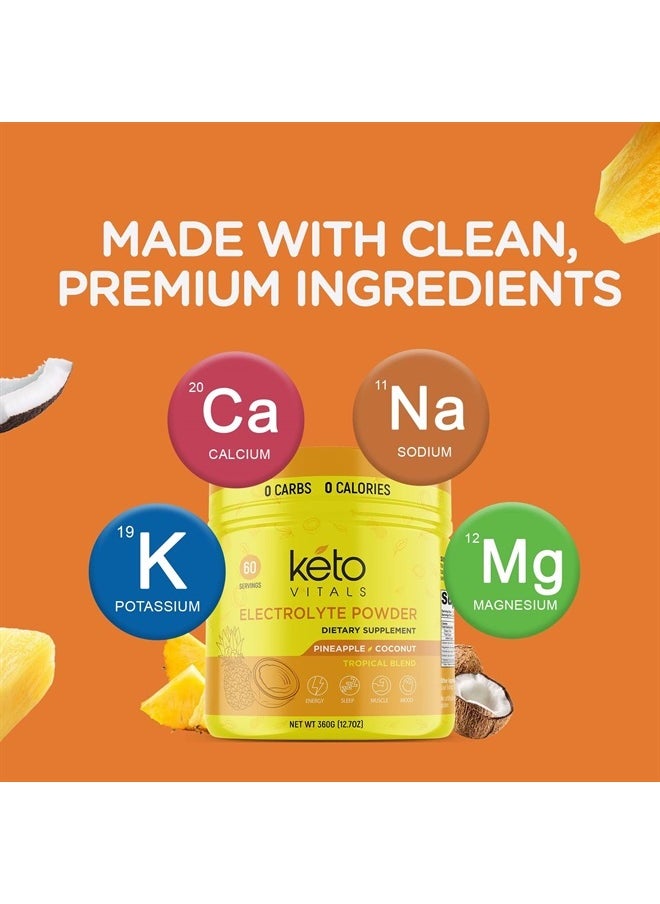 Keto Vitals - Electrolytes Powder - Sugar Free Keto Electrolytes Powder with Potassium, Magnesium, Sodium, & Calcium - No Sugar Electrolyte Drink Mix & Hydration Powder, 60 Servings, Pineapple Coconut - Image 1