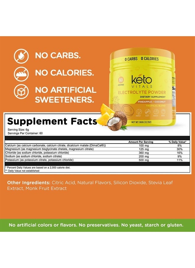 Keto Vitals - Electrolytes Powder - Sugar Free Keto Electrolytes Powder with Potassium, Magnesium, Sodium, & Calcium - No Sugar Electrolyte Drink Mix & Hydration Powder, 60 Servings, Pineapple Coconut - Image 1