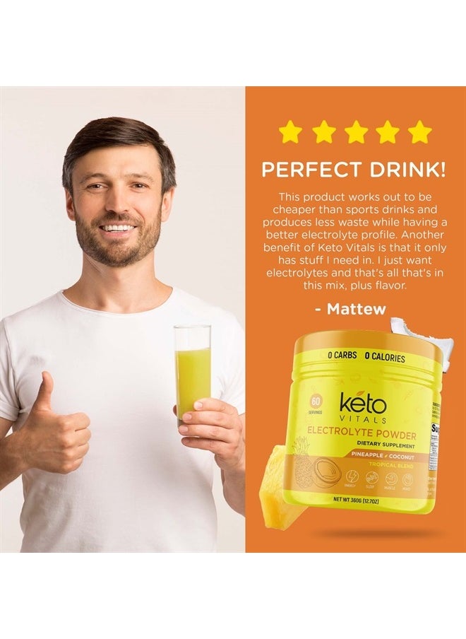 Keto Vitals - Electrolytes Powder - Sugar Free Keto Electrolytes Powder with Potassium, Magnesium, Sodium, & Calcium - No Sugar Electrolyte Drink Mix & Hydration Powder, 60 Servings, Pineapple Coconut - Image 1