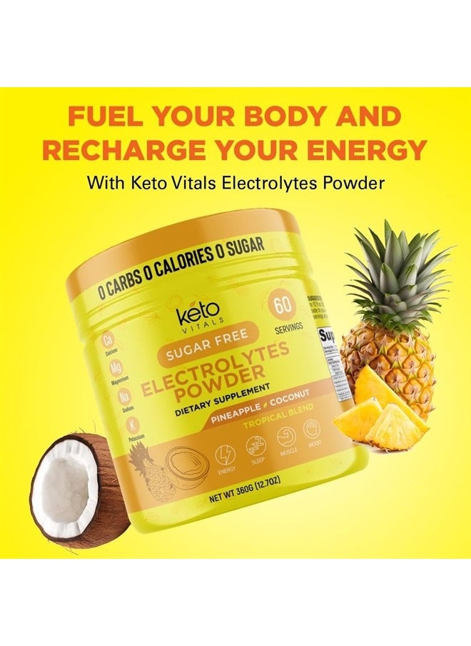 Keto Vitals - Electrolytes Powder - Sugar Free Keto Electrolytes Powder with Potassium, Magnesium, Sodium, & Calcium - No Sugar Electrolyte Drink Mix & Hydration Powder, 60 Servings, Pineapple Coconut - Image 1