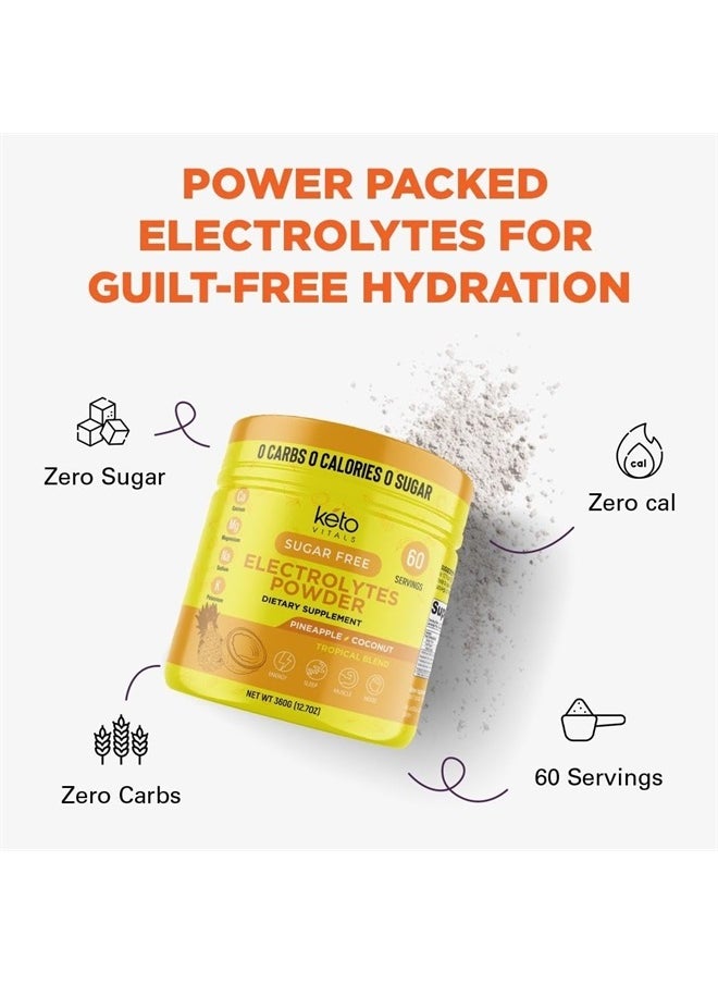Keto Vitals - Electrolytes Powder - Sugar Free Keto Electrolytes Powder with Potassium, Magnesium, Sodium, & Calcium - No Sugar Electrolyte Drink Mix & Hydration Powder, 60 Servings, Pineapple Coconut - Image 1