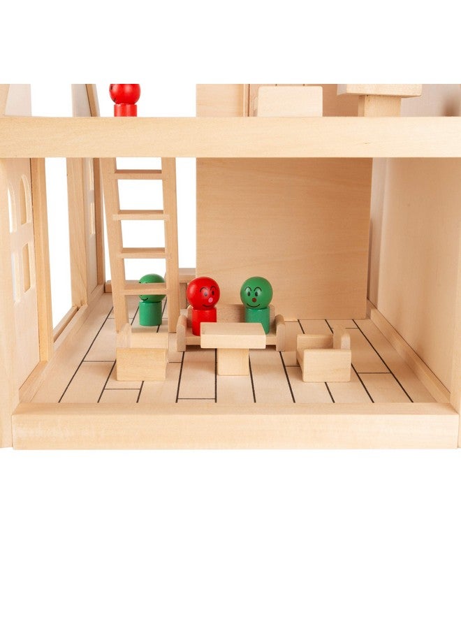 هاي! بلاي! بيت دمى للأطفال - مجموعة لعب خشبية كلاسيكية من طابقين مع أثاث وإكسسوارات ودمى للأطفال الصغار، أولاد وبنات، من هاي بلاي، لون بني - Image 4