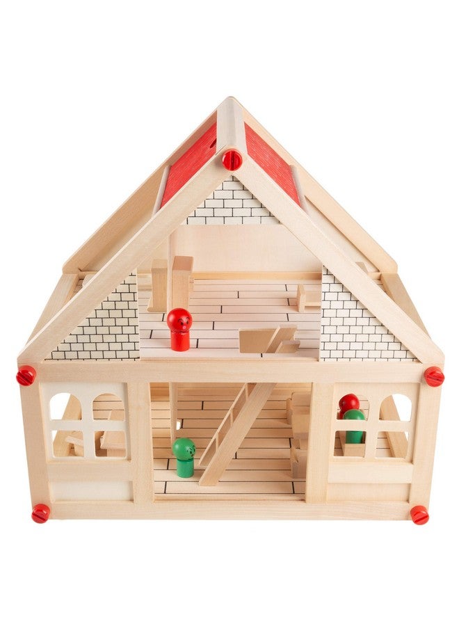 هاي! بلاي! بيت دمى للأطفال - مجموعة لعب خشبية كلاسيكية من طابقين مع أثاث وإكسسوارات ودمى للأطفال الصغار، أولاد وبنات، من هاي بلاي، لون بني - Image 5