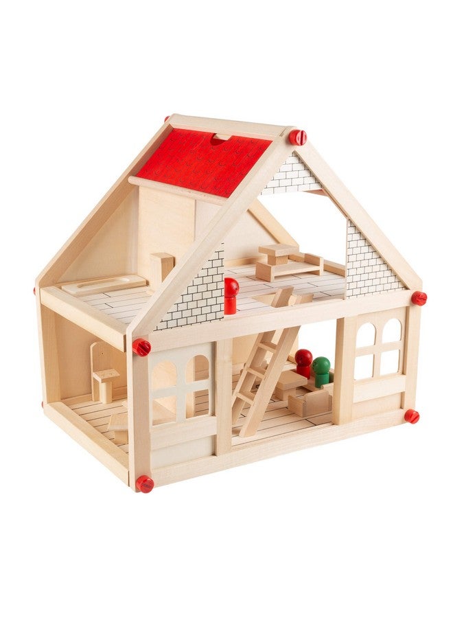 هاي! بلاي! بيت دمى للأطفال - مجموعة لعب خشبية كلاسيكية من طابقين مع أثاث وإكسسوارات ودمى للأطفال الصغار، أولاد وبنات، من هاي بلاي، لون بني - Image 1