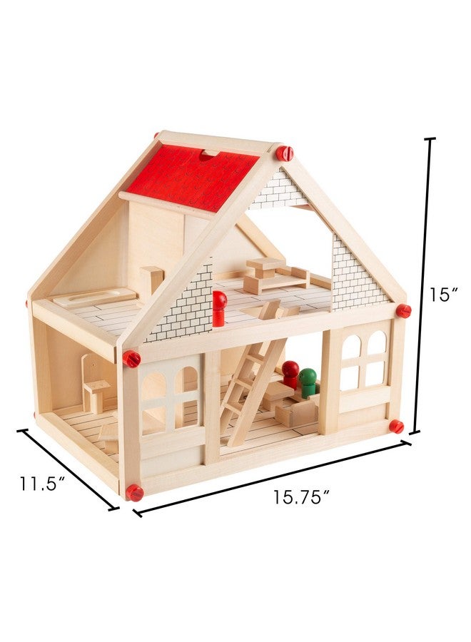 هاي! بلاي! بيت دمى للأطفال - مجموعة لعب خشبية كلاسيكية من طابقين مع أثاث وإكسسوارات ودمى للأطفال الصغار، أولاد وبنات، من هاي بلاي، لون بني - Image 2