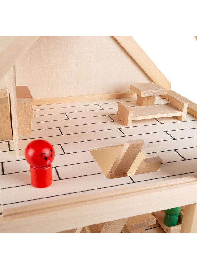 هاي! بلاي! بيت دمى للأطفال - مجموعة لعب خشبية كلاسيكية من طابقين مع أثاث وإكسسوارات ودمى للأطفال الصغار، أولاد وبنات، من هاي بلاي، لون بني - Image 3