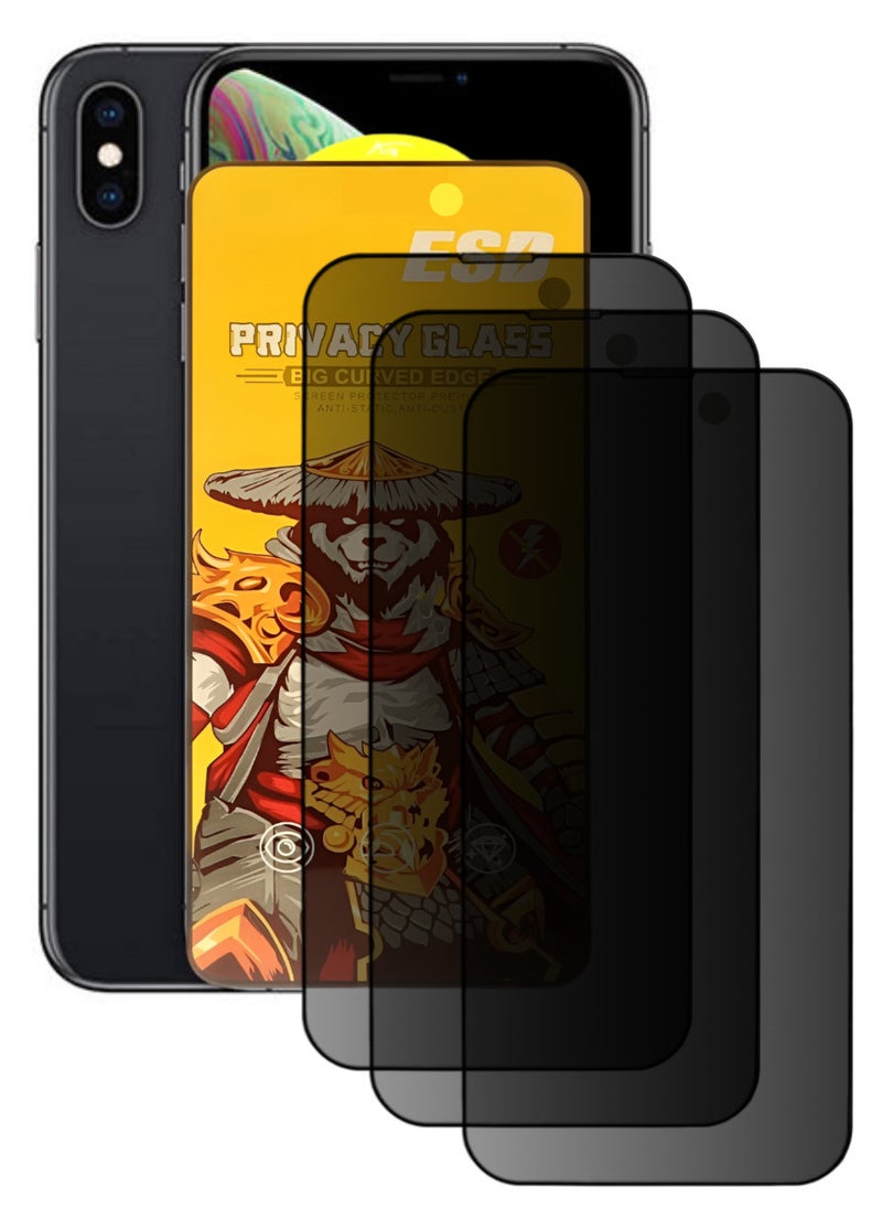 ESD 3 Pieces Tempered Dustproof Privacy Glass Screen Protector Compatible For iPhone XS Max - Image 1