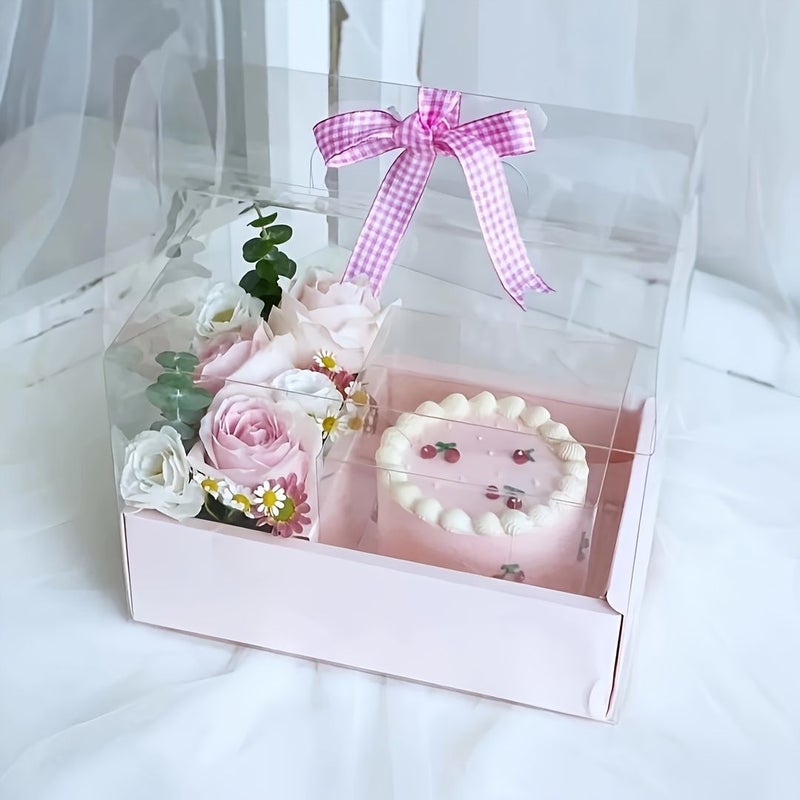 Orange Handheld Transparent PVC Flower Cake Gift Box 1 Piece - Image 2
