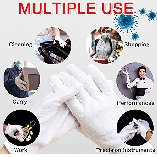YITIAOYU 24pcs Soft White Cotton Gloves Cotton Sleep Gloves Moisturizing Eczema Cotton Gloves for Dry Hands Coin Jewelry Silver Archival Costume Inspection Gloves (XL) - Image 4