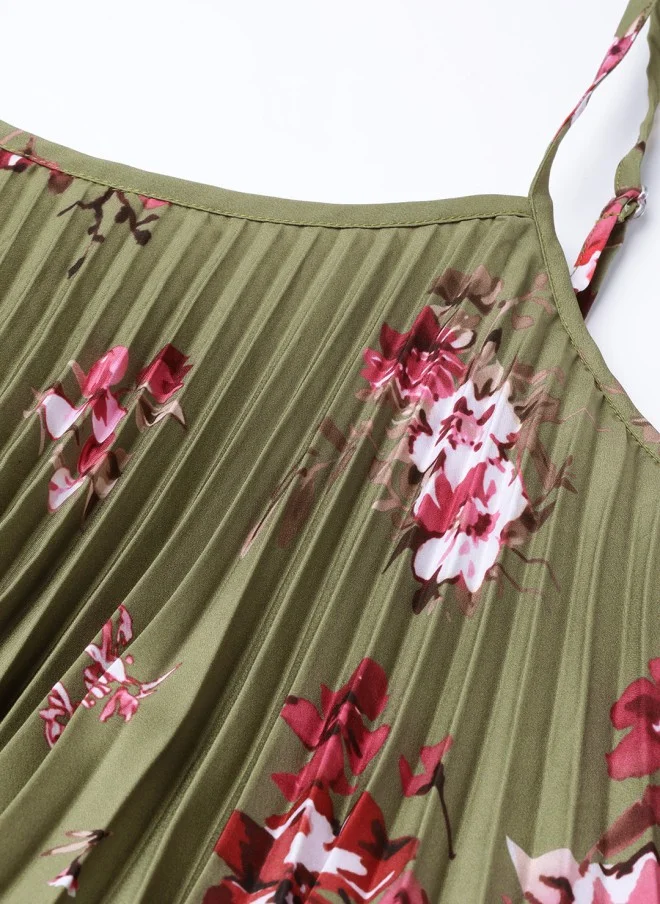 ساسافراس فستان ماكسي نسائي بزهر الزيتون والوردي