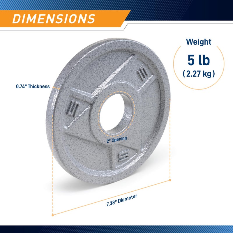 Marcy Classic 2" Cast Iron Olympic Grip Plates, 5lb - Image 2