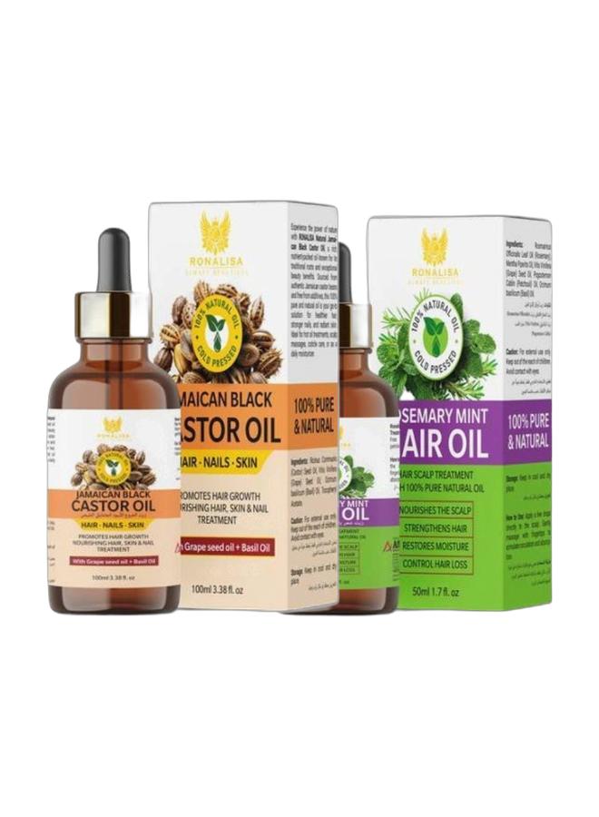 Ronalisa Hair Growth & Scalp Nourishing Duo | Jamaican Black Castor Oil & Rosemary Mint Oil | For Hair, Eyebrows & Eyelashes | 100% Natural - Image 1