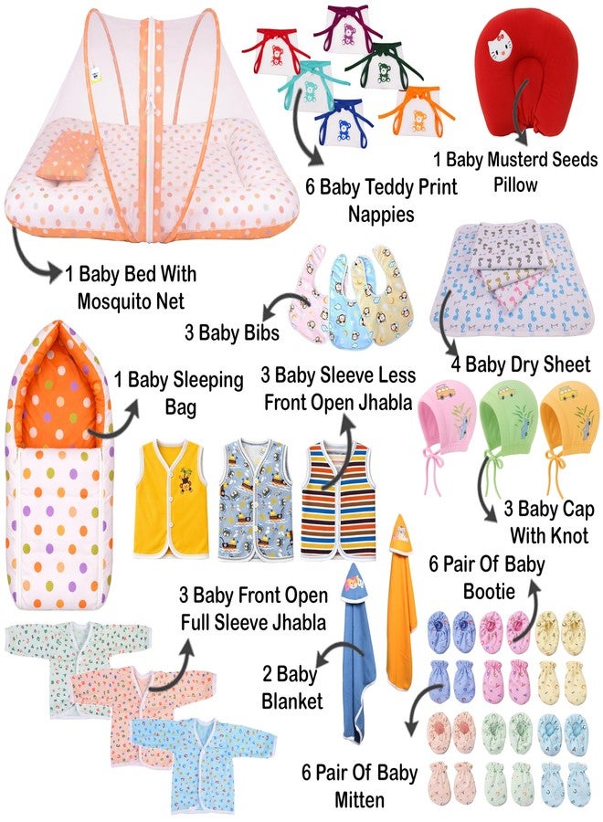 Kwitchy Newborn Baby Essentials Kit 39 Items Combo | New Born Kit 0-6 Months | Newborns Baby Set Clothes Bedding Bed with Mosquito Net | Infant Essentials & (Orange) - Image 2