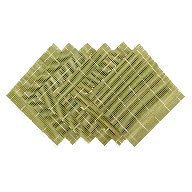 BambooMN 6x Green Bamboo Sushi Rolling Mat Set, Bulk Sushi Roller Mats 9.5", All Natural Bamboo - Image 2