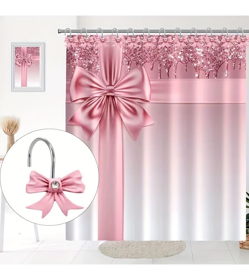 12 Pcs Pink Metal Resin Exquisite Bathroom Shower Curtain Hooks Decorative Hooks For Bathroom Bedroom Living Room Kitchen - Image 3