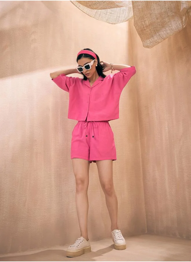 ساسافراس Solid Crop Shirt & Shorts Co-Ords by Styli