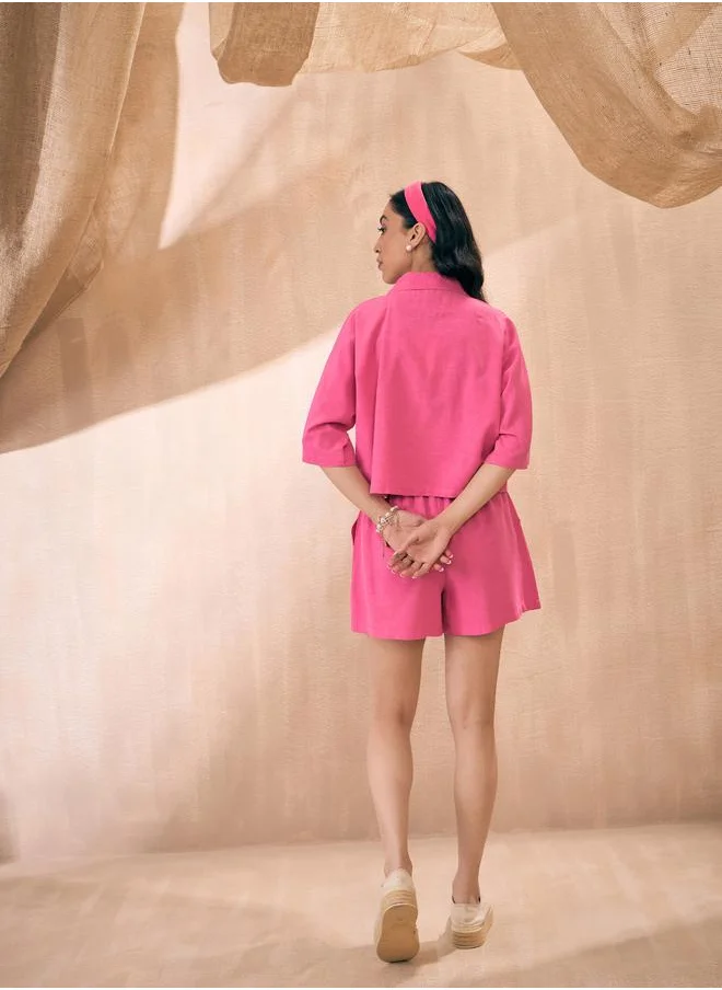 ساسافراس Solid Crop Shirt & Shorts Co-Ords by Styli