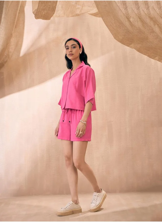 ساسافراس Solid Crop Shirt & Shorts Co-Ords by Styli