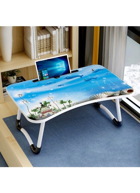 W-shaped Non-slip Legs Pattern Adjustable Folding Portable Laptop Desk with Card Slot (Underwater World)
