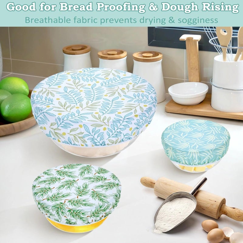 Revahope 5-Size Reusable Beeswax Bowl Covers for Bread Proofing, Cotton Cloth Flexible Beeswax Wraps for Food Storage(Green Leaves) - Image 4