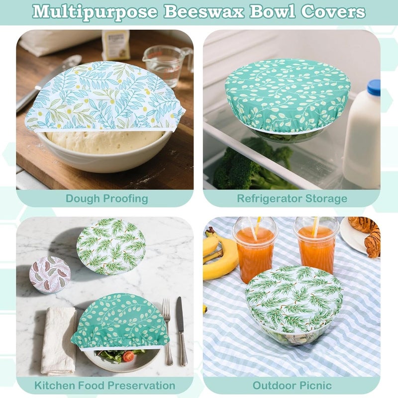 Revahope 5-Size Reusable Beeswax Bowl Covers for Bread Proofing, Cotton Cloth Flexible Beeswax Wraps for Food Storage(Green Leaves) - Image 5